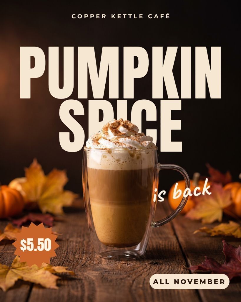 Pumpkin spice latte post with the cup in front of the title