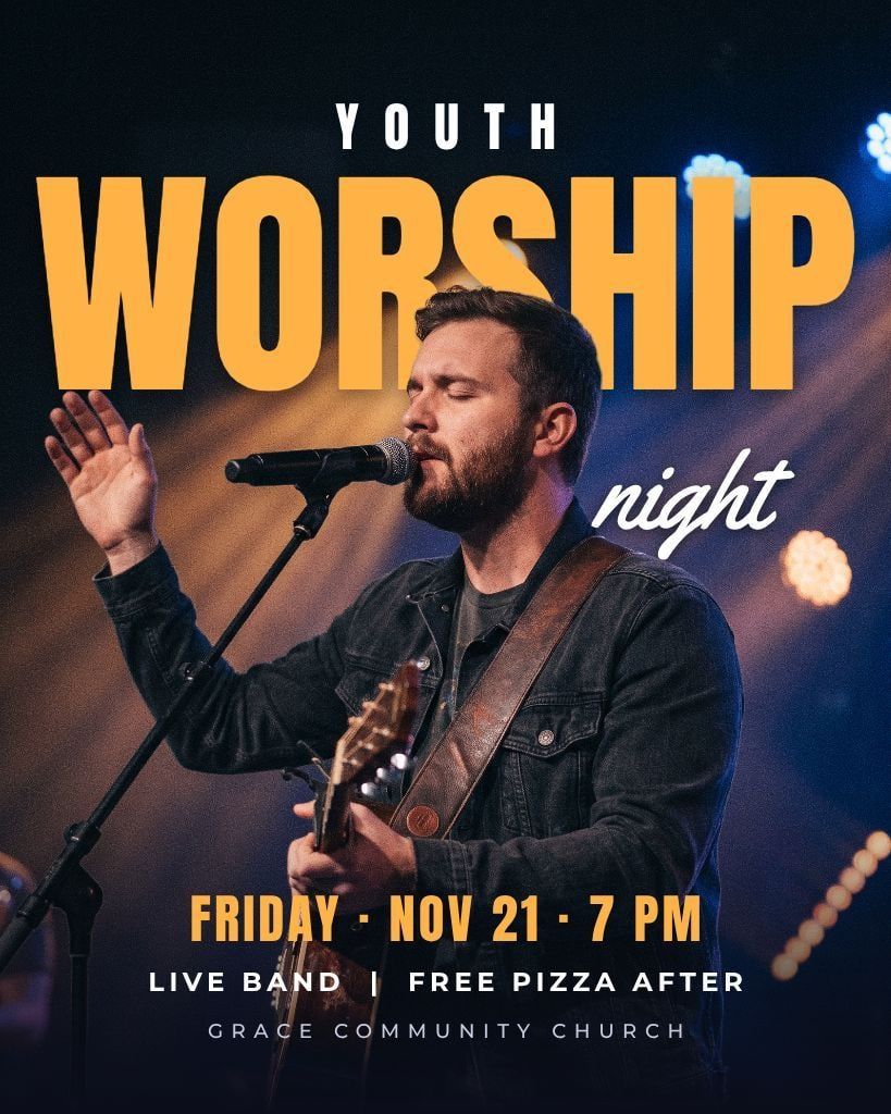 Youth worship night flyer with the worship leader in front of the title