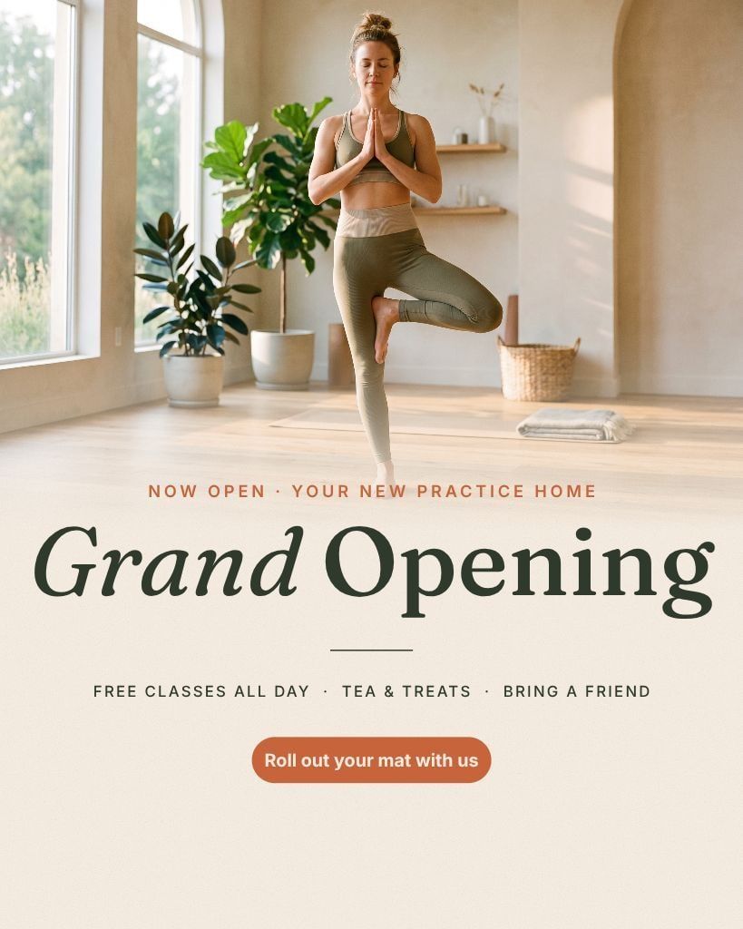 Yoga studio grand opening flyer